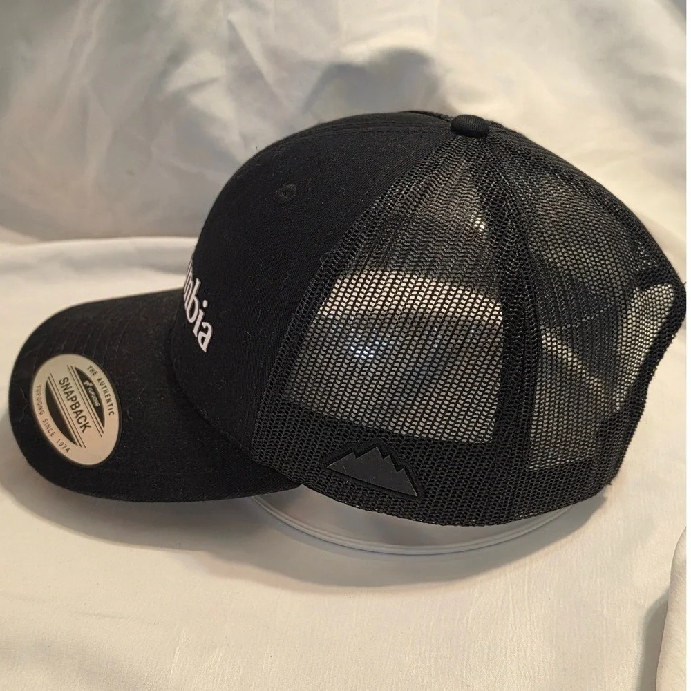 Columbia Mens Mesh Back Trucker Hat Black Snapback Logo Cap Yupoong 110